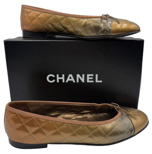 Chanel Gold & Bronze Quilted Patent Leather Ballet Flats – Size 42