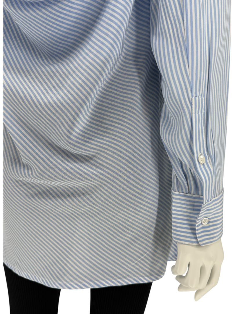 Valentino Blue & White Striped Silk Blouse with Draped Back – Size US 8