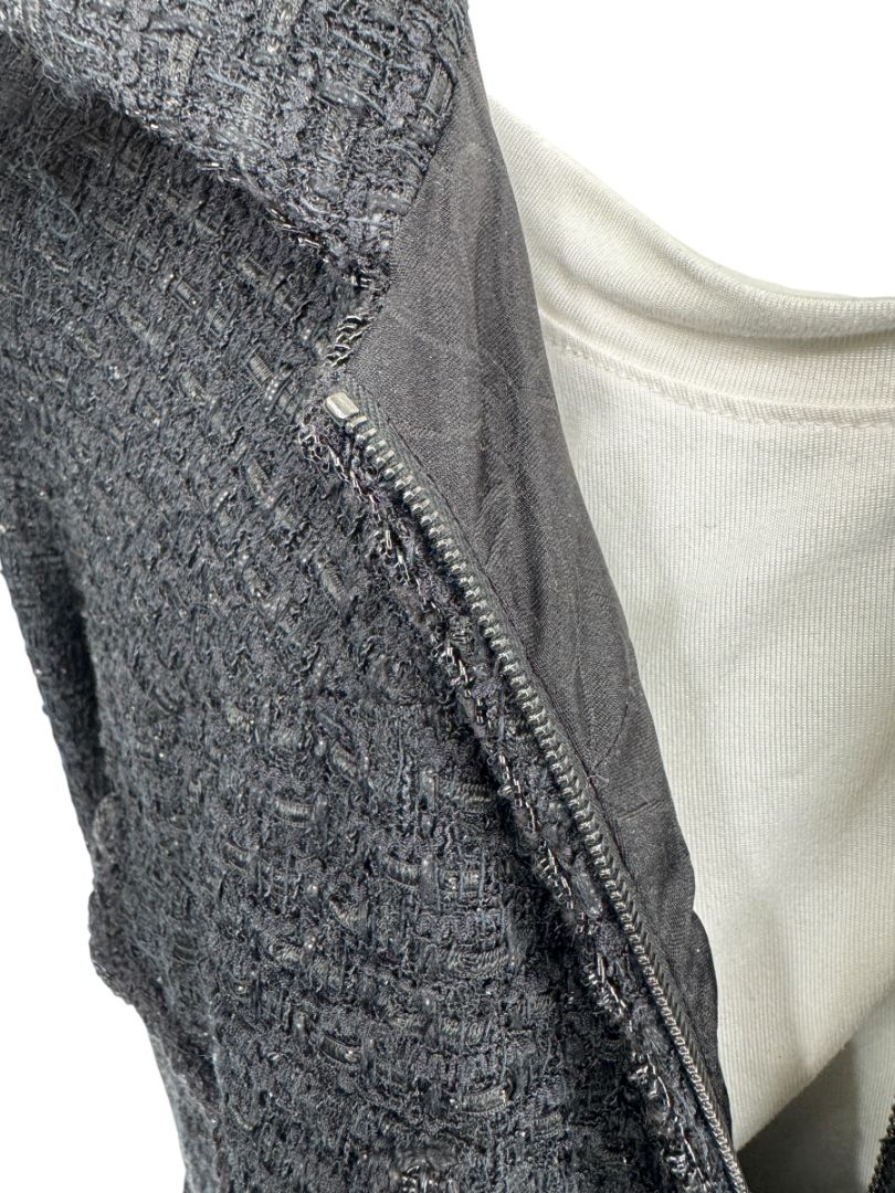 Chanel Women’s Black Textured Tweed Military-Inspired Jacket – Size 44