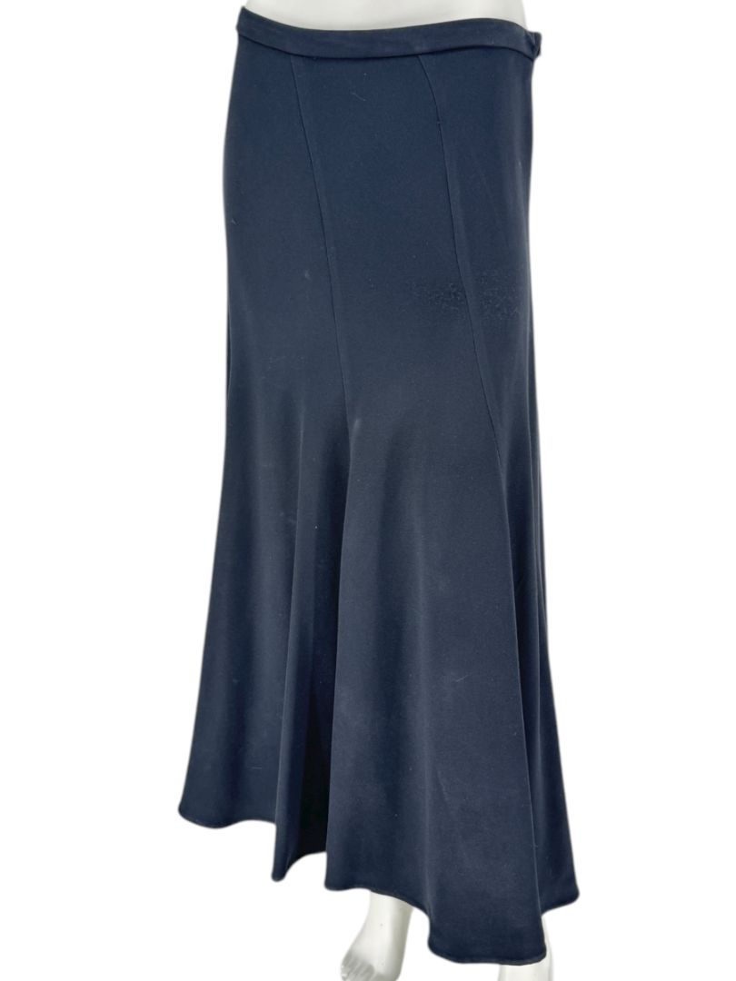 Carmen Marc Valvo Signature Black Acetate–Rayon Flared Midi Skirt – Size 10