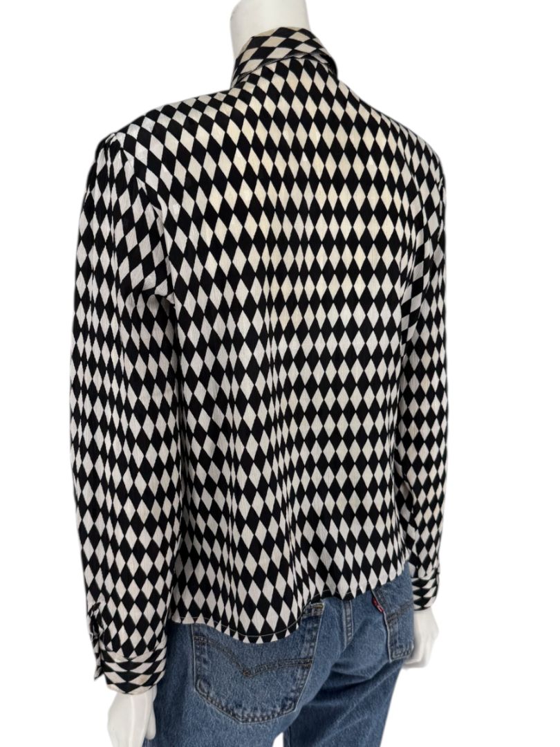 Cygnet Black & Ivory Harlequin Print Button-Up Blouse – Size 13
