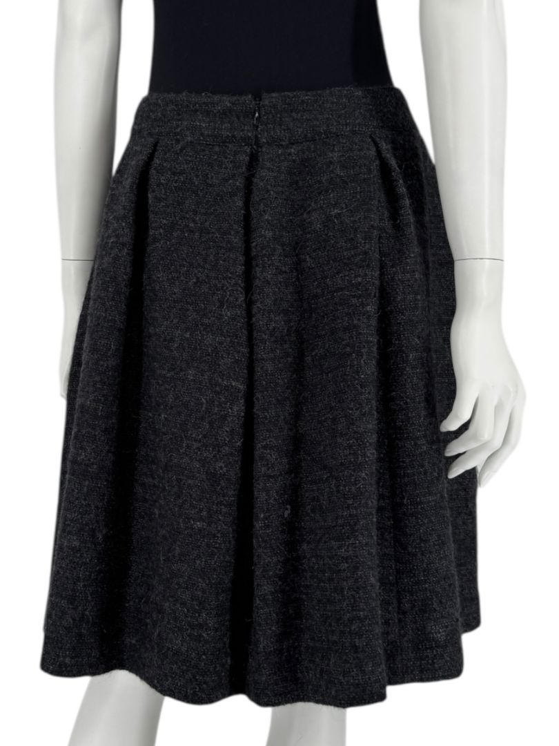 Ron Leal Charcoal Alpaca–Linen Pleated A-Line Skirt – Size 14