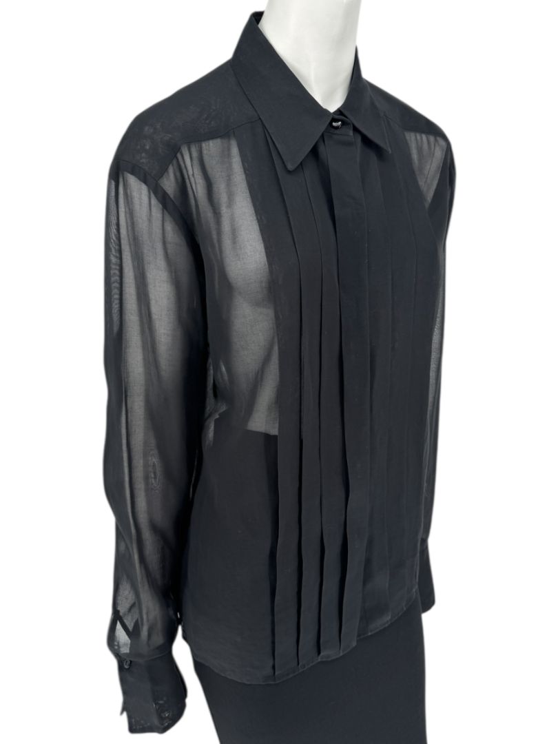Linda Allard for Ellen Tracy Black Sheer Pleated Blouse – Size 12
