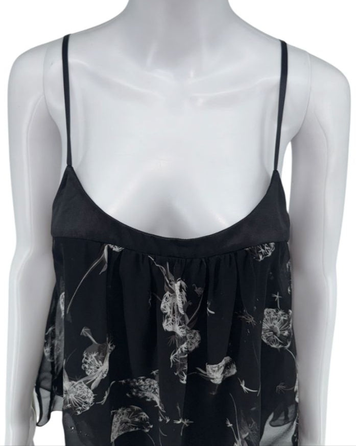 Rebecca Taylor Black Dandelion-Print Chiffon Camisole – Size 8 – NWT