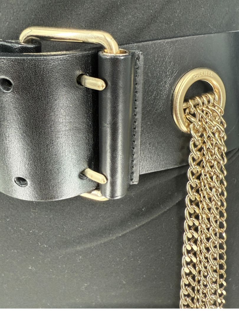 Chanel Spring 2008 Black Leather Gold Chain Accent Belt – Size 90/36
