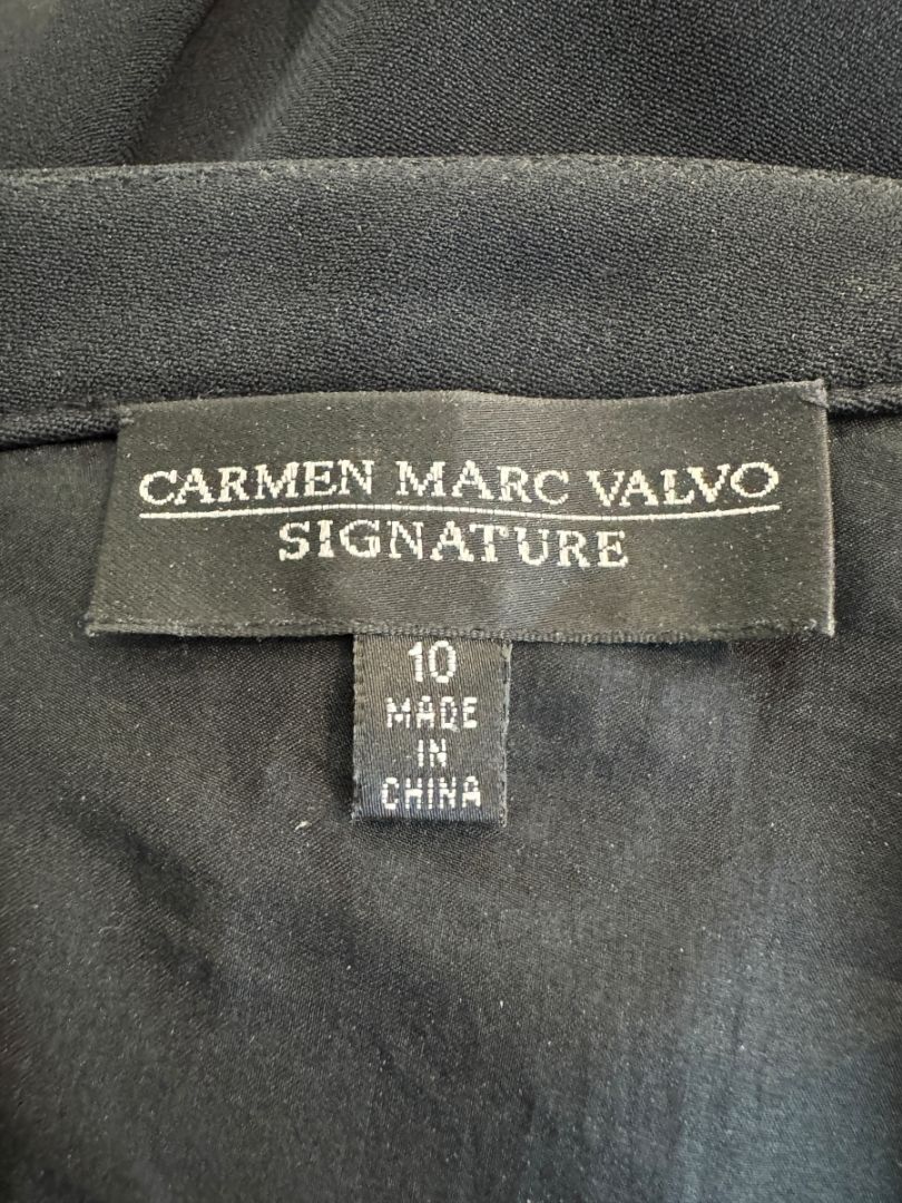 Carmen Marc Valvo Signature Black Acetate–Rayon Flared Midi Skirt – Size 10