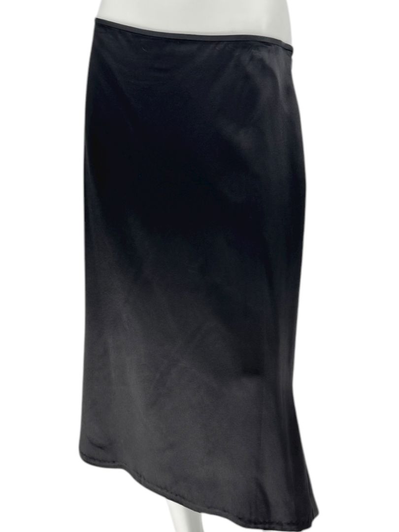 Carmen Marc Valvo Collection Black Bias-Cut Satin Skirt – Size 12