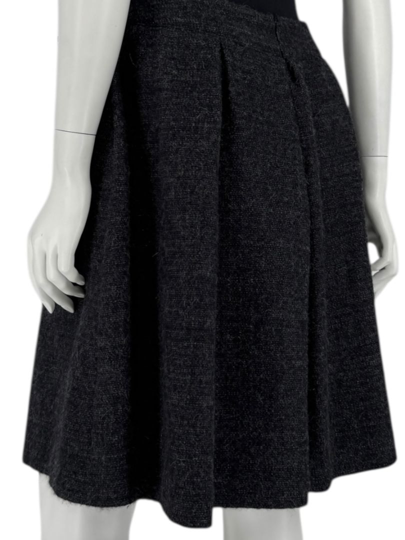 Ron Leal Charcoal Alpaca–Linen Pleated A-Line Skirt – Size 14