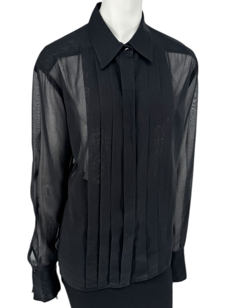 Linda Allard for Ellen Tracy Black Sheer Pleated Blouse – Size 12