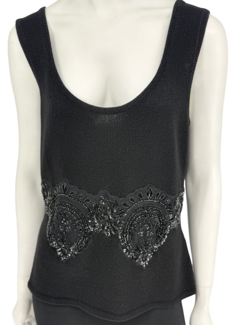 Toi House Black Wool Beaded Appliqué Knit Tank – Size XL