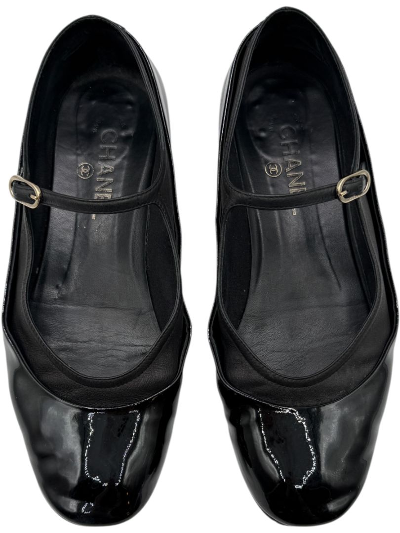 Chanel Patent Leather & Lambskin Mary Jane Ballet Flats – Size 40.5