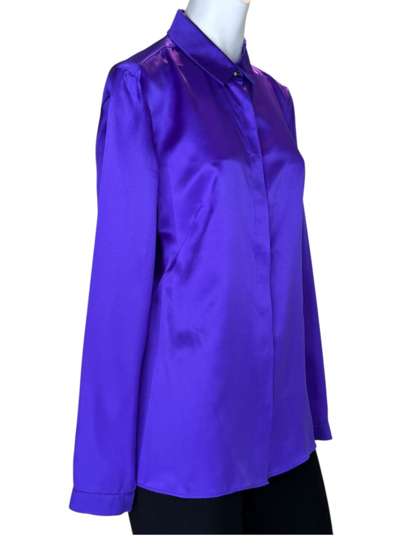 Akris Purple Mulberry Silk Button-Front Blouse – Size 8