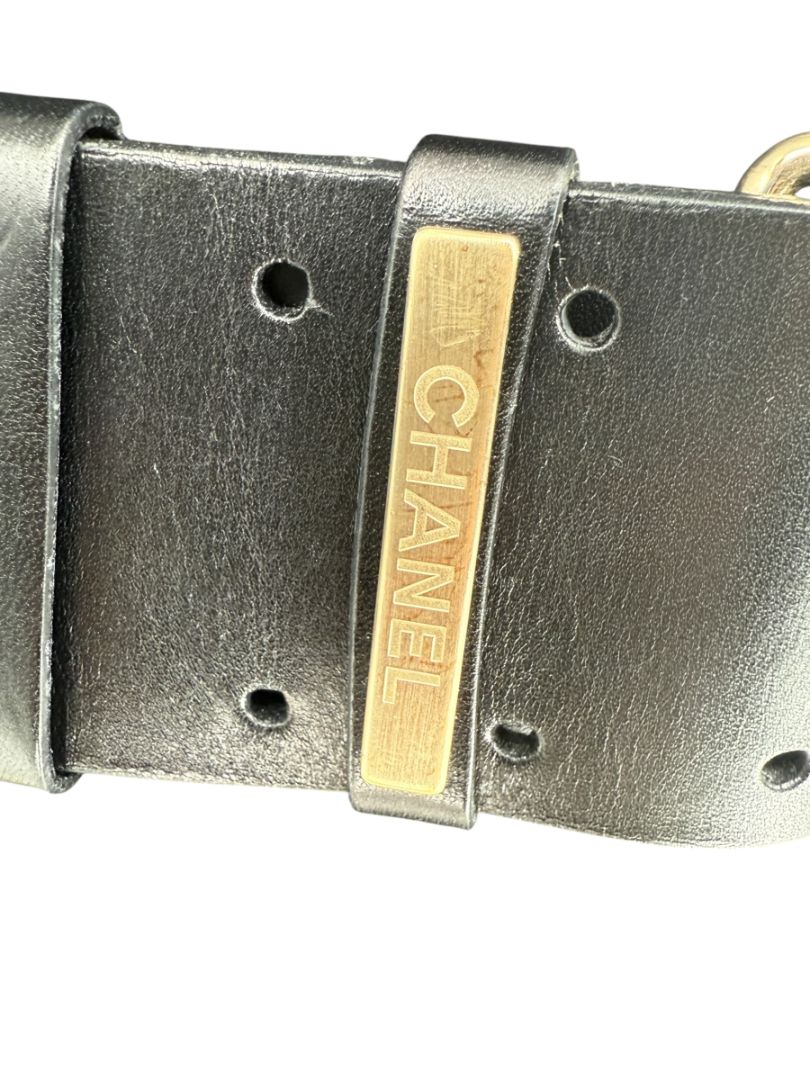 Chanel Spring 2008 Black Leather Gold Chain Accent Belt – Size 90/36