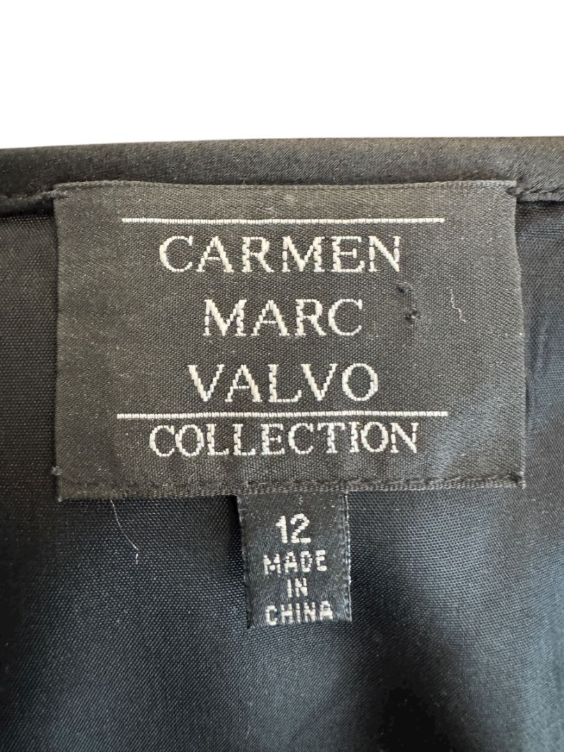 Carmen Marc Valvo Collection Black Bias-Cut Satin Skirt – Size 12