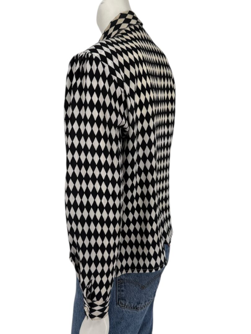 Cygnet Black & Ivory Harlequin Print Button-Up Blouse – Size 13