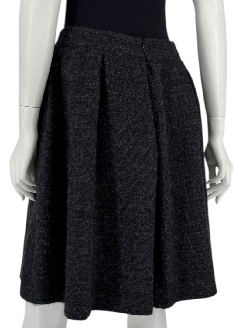 Ron Leal Charcoal Alpaca–Linen Pleated A-Line Skirt – Size 14