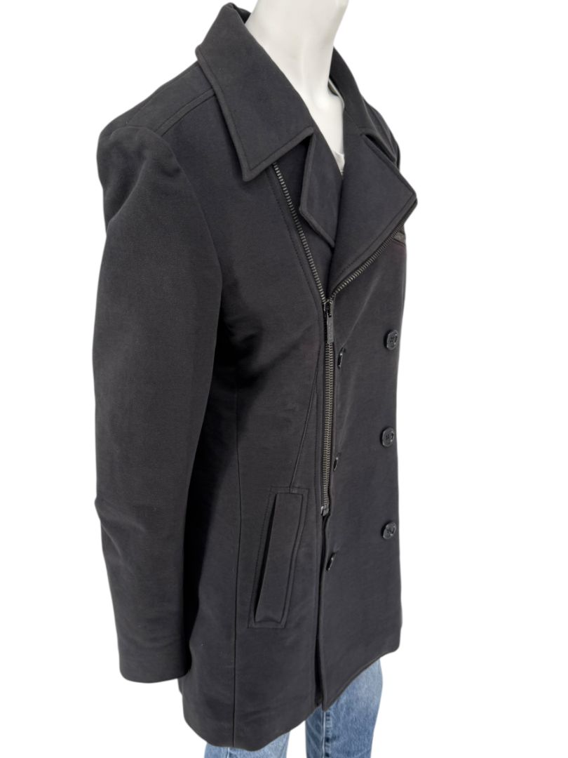 VJC Black Double-Breasted Asymmetric Zip Coat – Size 50