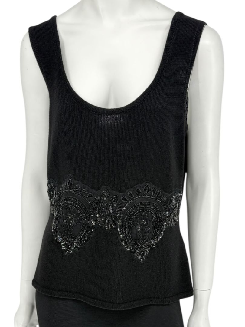 Toi House Black Wool Beaded Appliqué Knit Tank – Size XL