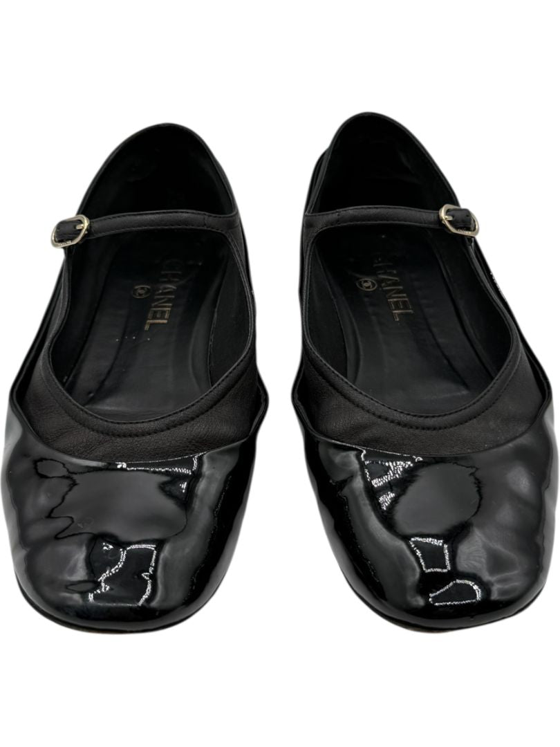 Chanel Patent Leather & Lambskin Mary Jane Ballet Flats – Size 40.5