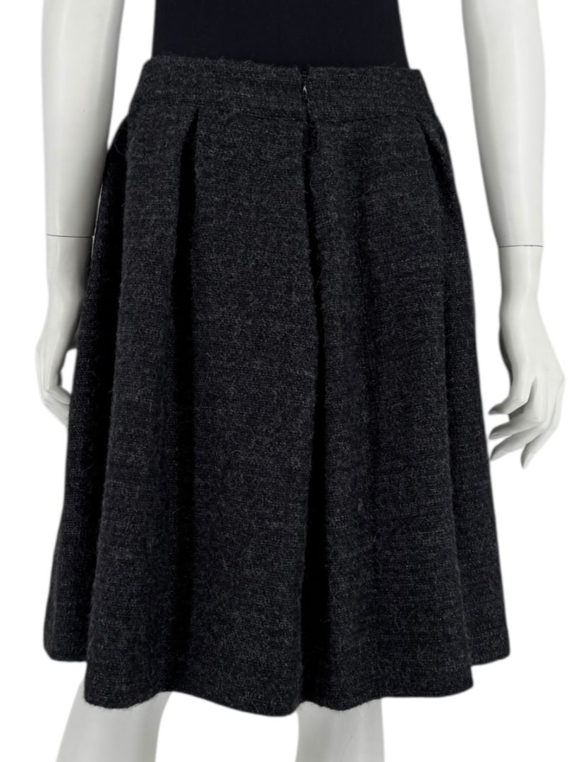 Ron Leal Charcoal Alpaca–Linen Pleated A-Line Skirt – Size 14