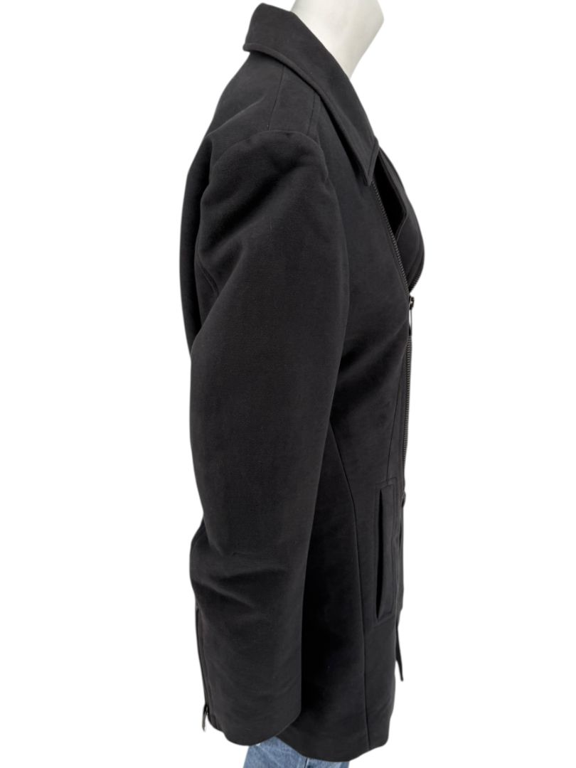 VJC Black Double-Breasted Asymmetric Zip Coat – Size 50