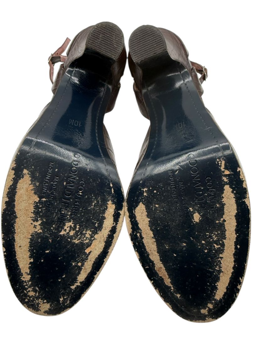 Donald J Pliner Couture Brown Embossed Leather Peep-Toe Heels – Size 10
