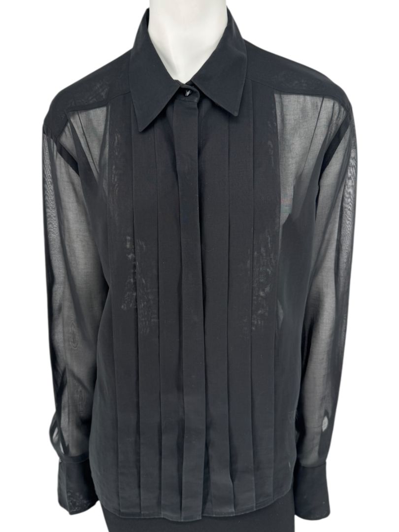 Linda Allard for Ellen Tracy Black Sheer Pleated Blouse – Size 12
