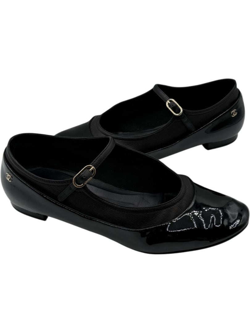 Chanel Patent Leather & Lambskin Mary Jane Ballet Flats – Size 40.5