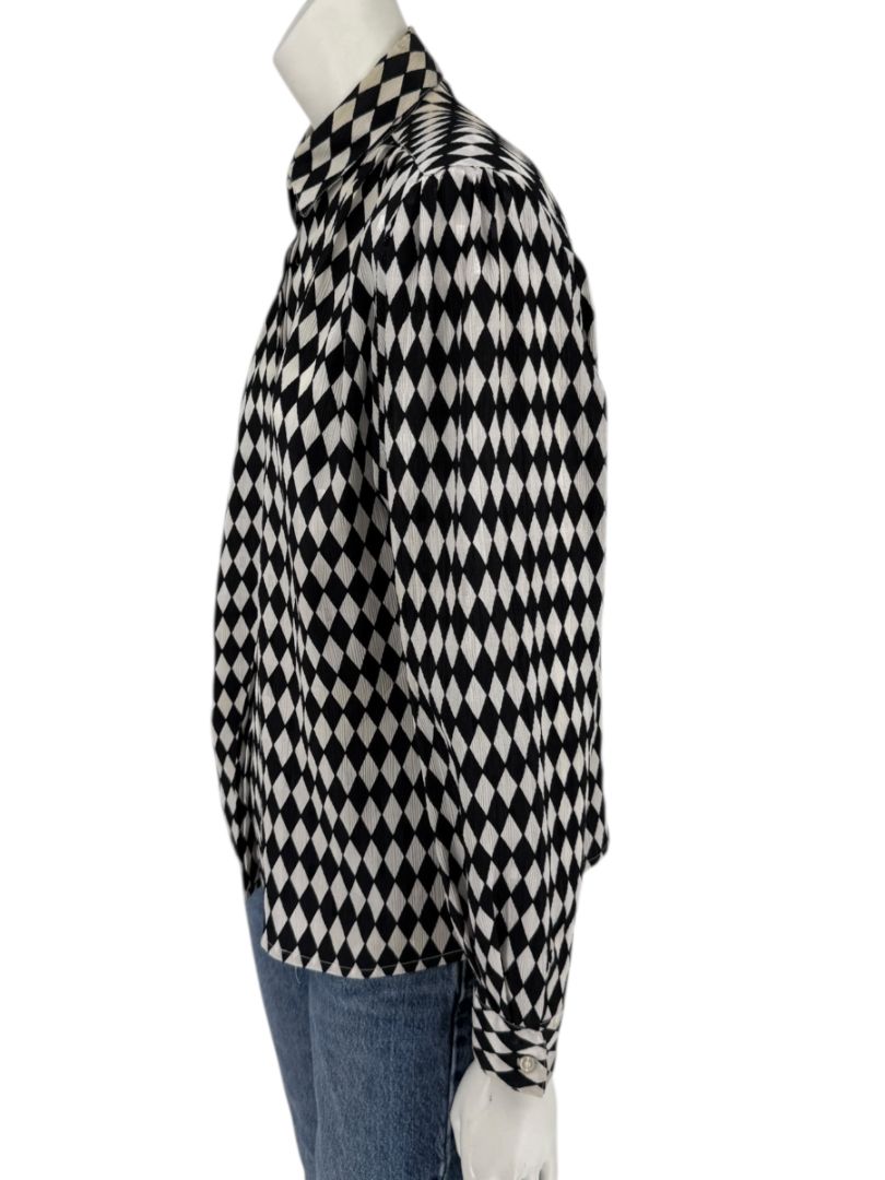 Cygnet Black & Ivory Harlequin Print Button-Up Blouse – Size 13