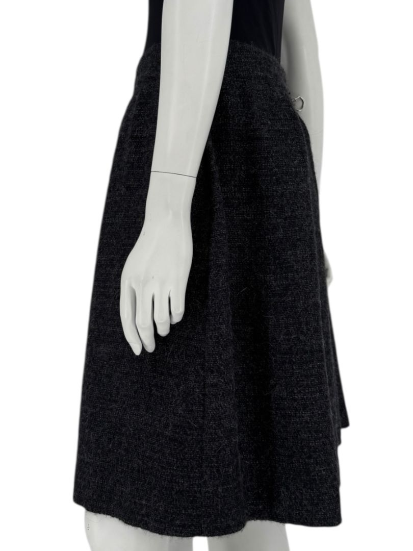 Ron Leal Charcoal Alpaca–Linen Pleated A-Line Skirt – Size 14