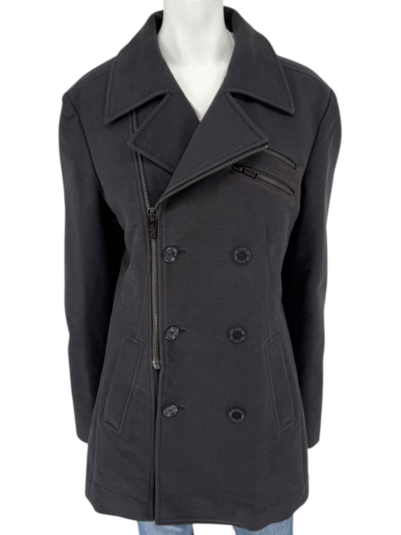 VJC Black Double-Breasted Asymmetric Zip Coat – Size 50