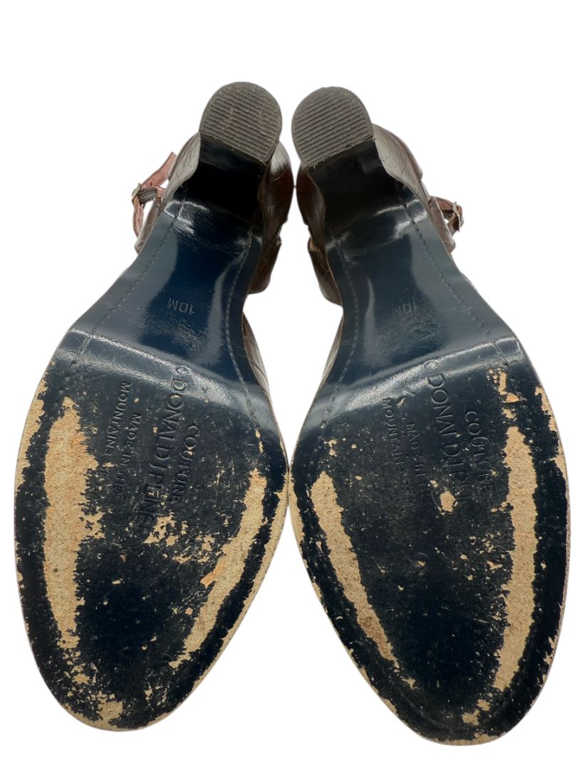 Donald J Pliner Couture Brown Embossed Leather Peep-Toe Heels – Size 10