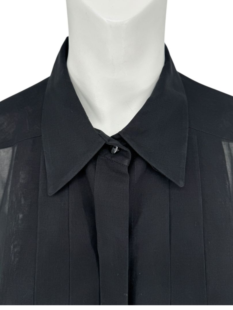 Linda Allard for Ellen Tracy Black Sheer Pleated Blouse – Size 12