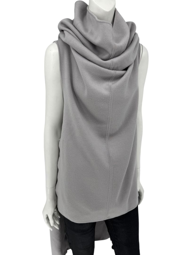Rick Owens Pearl Grey Sleeveless Knit Funnel Tunic – Size L (IT 48 / US 8)