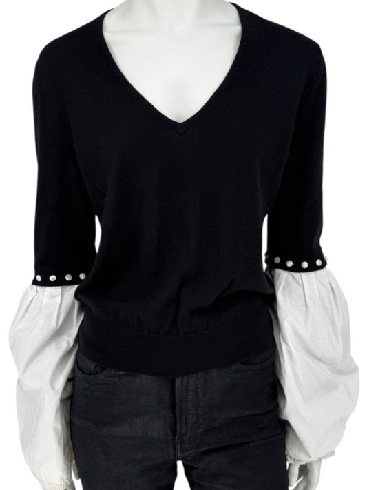 Yves Saint Laurent Rive Gauche Black Cashmere Top with Contrast Sleeves – Size L