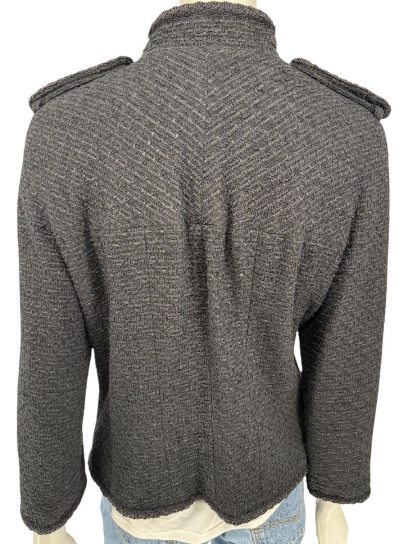 Chanel Women’s Black Textured Tweed Military-Inspired Jacket – Size 44
