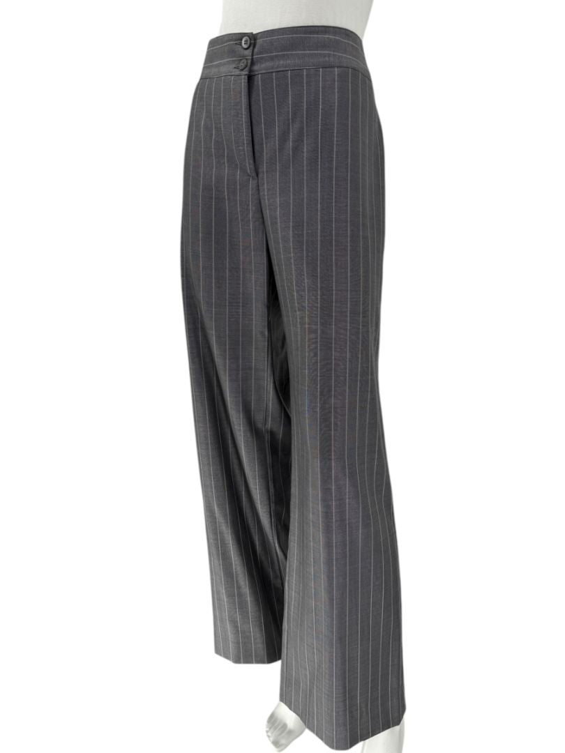 Armani Collezioni Gray Pinstripe Wide-Leg Trousers – Size 12