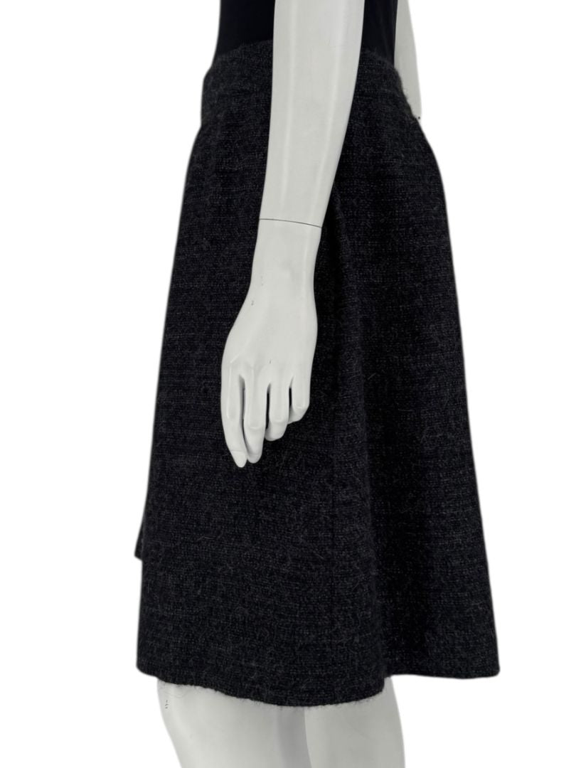 Ron Leal Charcoal Alpaca–Linen Pleated A-Line Skirt – Size 14