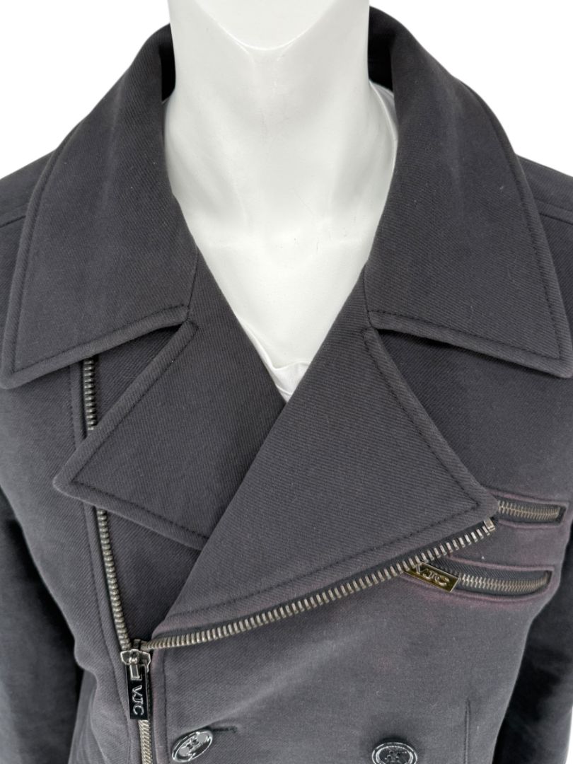 VJC Black Double-Breasted Asymmetric Zip Coat – Size 50