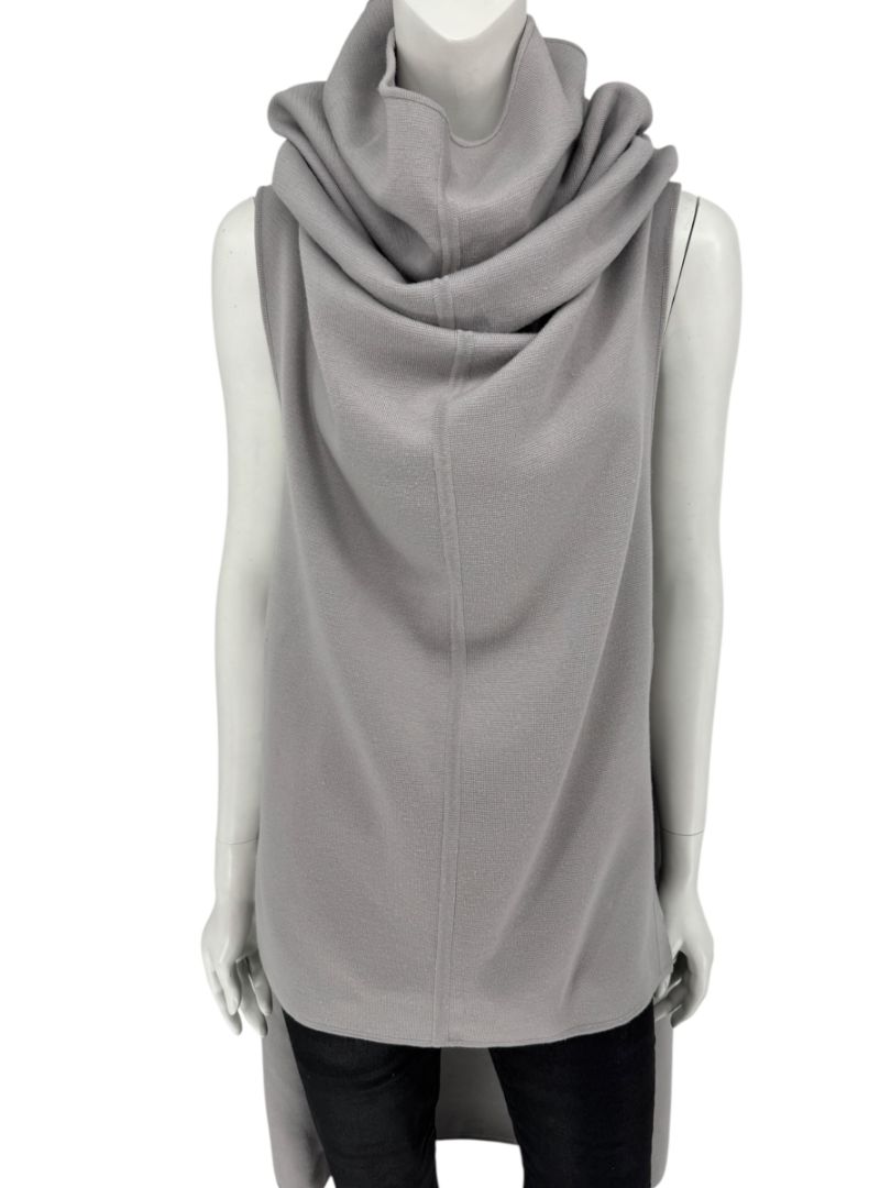 Rick Owens Pearl Grey Sleeveless Knit Funnel Tunic – Size L (IT 48 / US 8)
