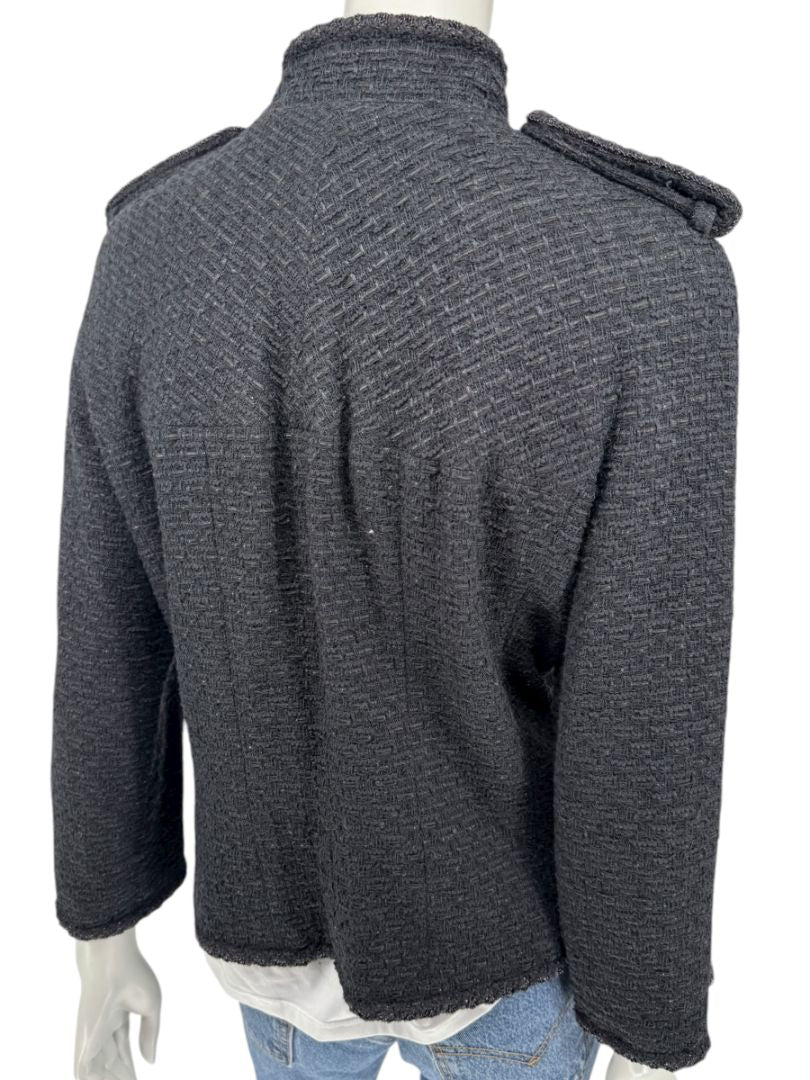 Chanel Women’s Black Textured Tweed Military-Inspired Jacket – Size 44