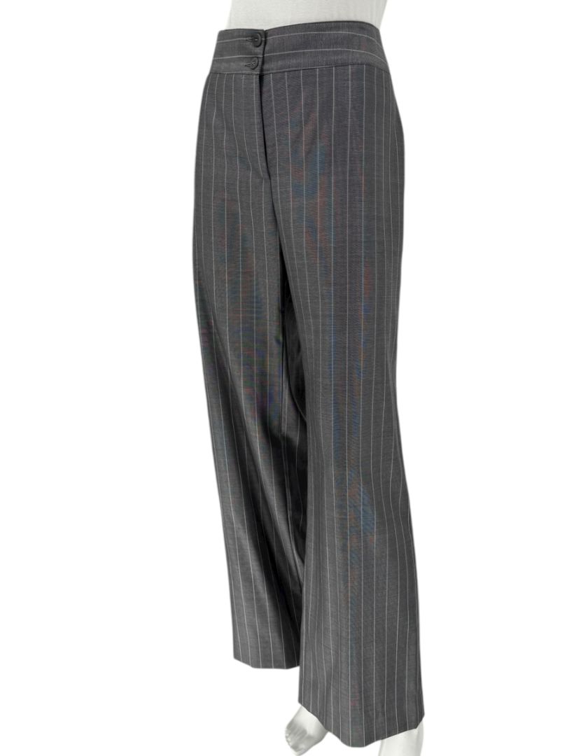 Armani Collezioni Gray Pinstripe Wide-Leg Trousers – Size 12