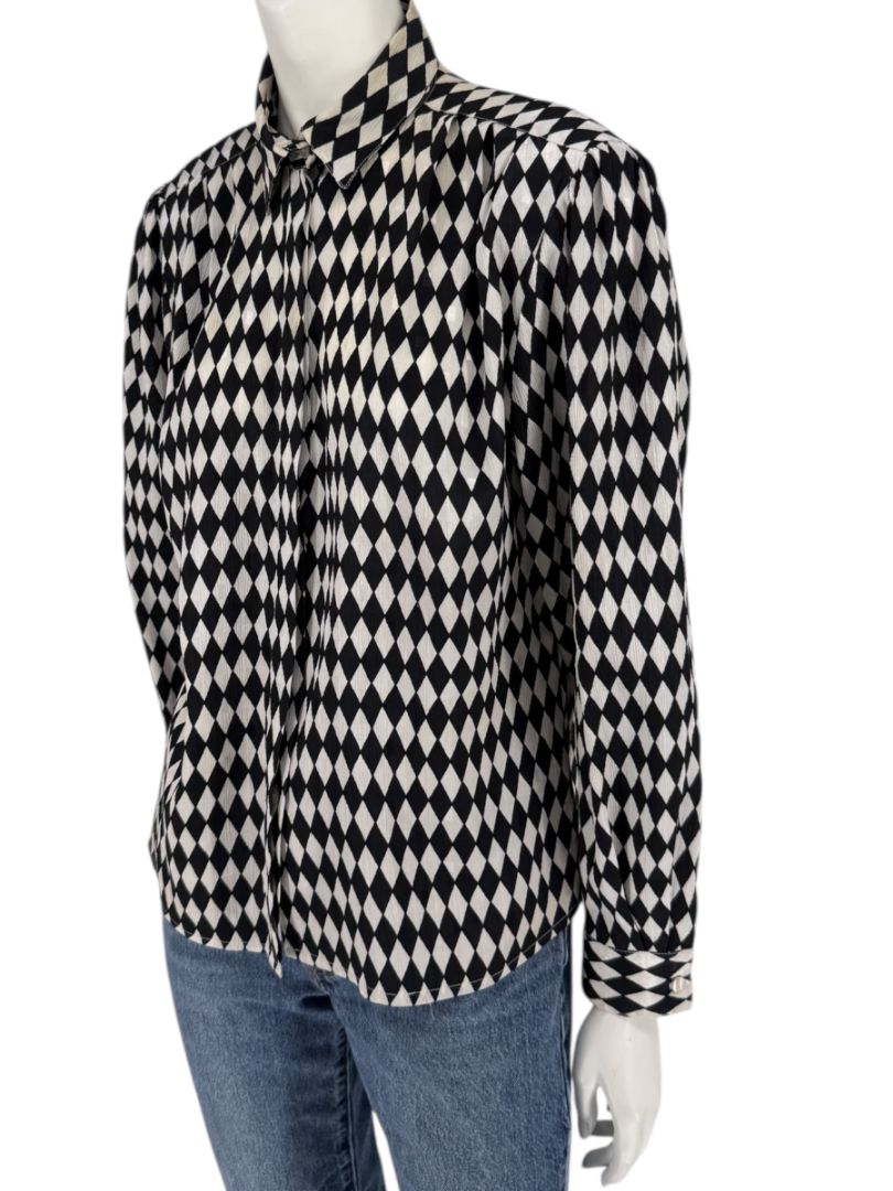 Cygnet Black & Ivory Harlequin Print Button-Up Blouse – Size 13