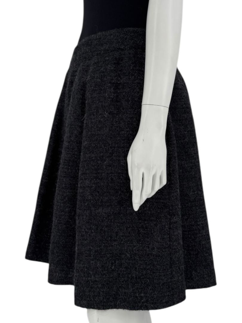 Ron Leal Charcoal Alpaca–Linen Pleated A-Line Skirt – Size 14