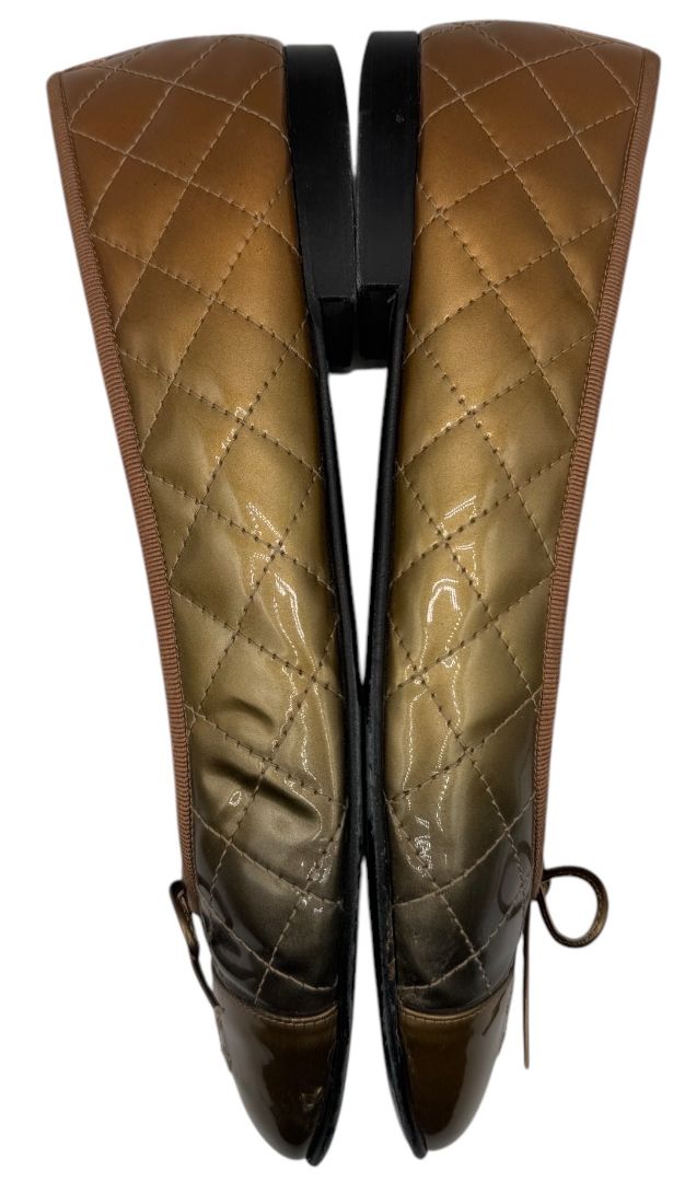 Chanel Gold & Bronze Quilted Patent Leather Ballet Flats – Size 42