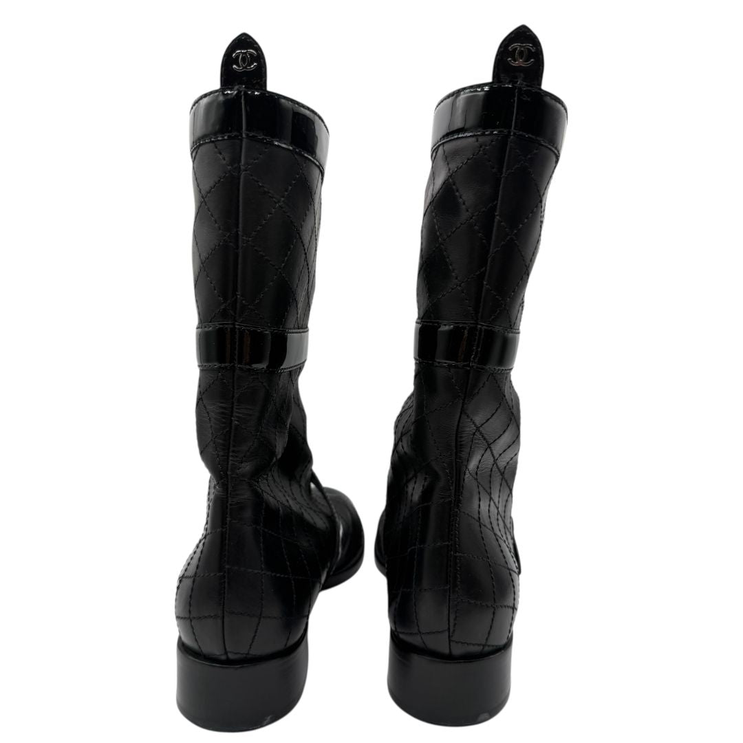 Chanel Quilted Calfskin & Patent Leather Mid-Calf Boots – Size 40 (EU)