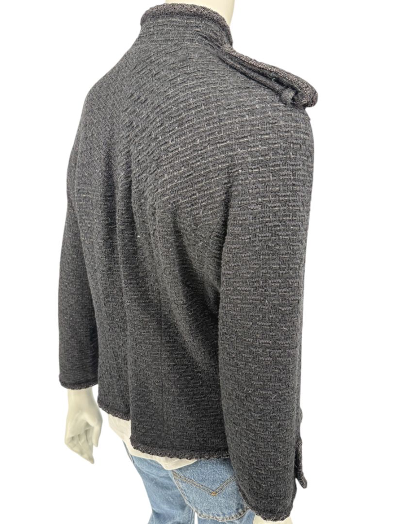 Chanel Women’s Black Textured Tweed Military-Inspired Jacket – Size 44
