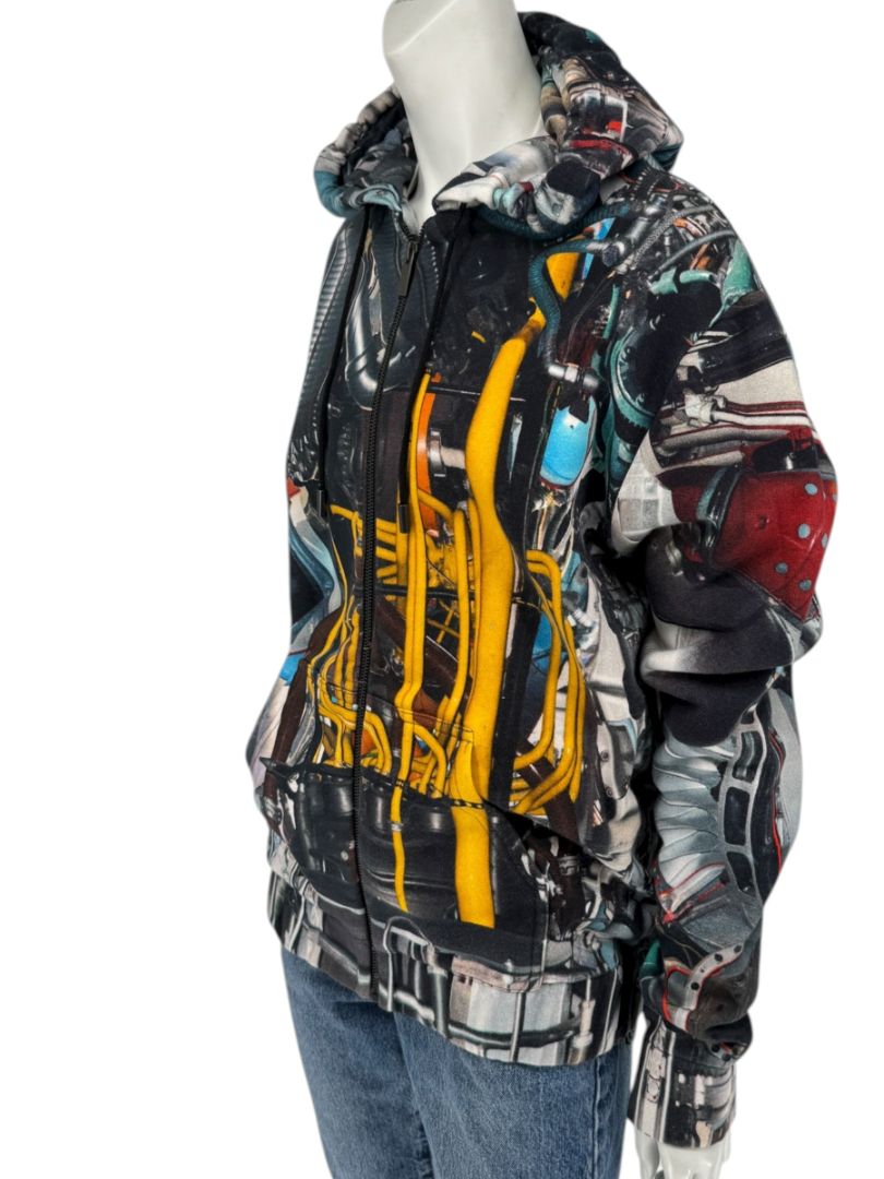 Christopher Kane Men’s Engine Print Cotton Zip Hoodie – Size L
