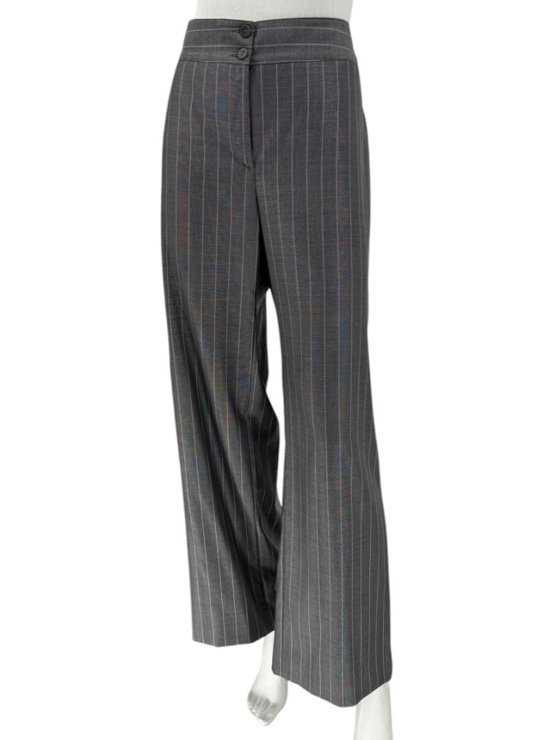 Armani Collezioni Gray Pinstripe Wide-Leg Trousers – Size 12
