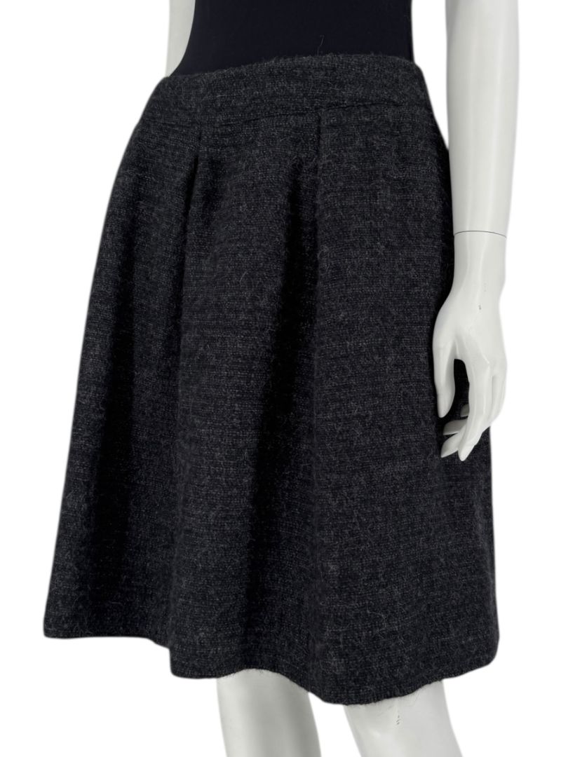Ron Leal Charcoal Alpaca–Linen Pleated A-Line Skirt – Size 14